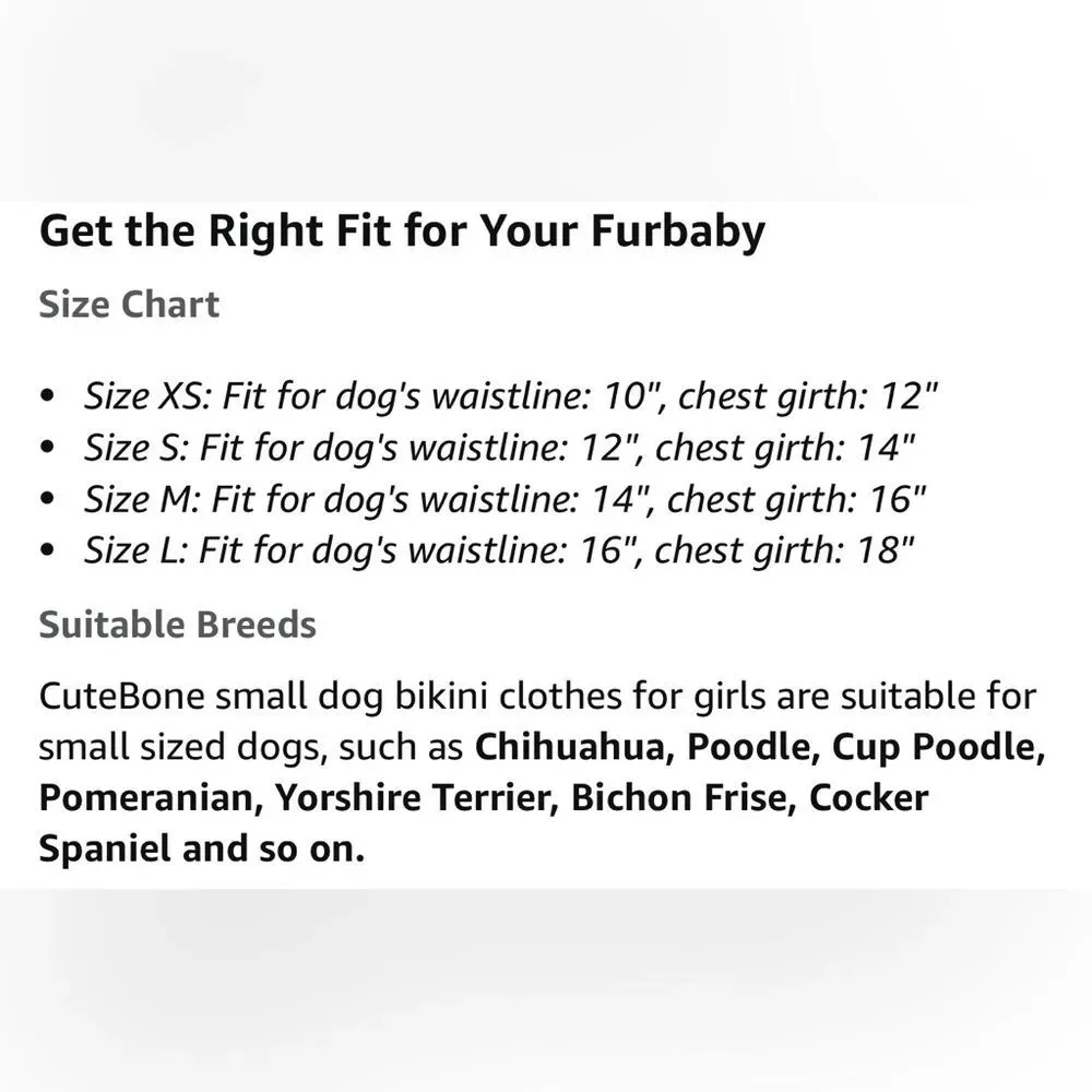 CuteBone Dog Bikini Dress, Stylish Swimsuit Costume For Small Dogs XS L NWT